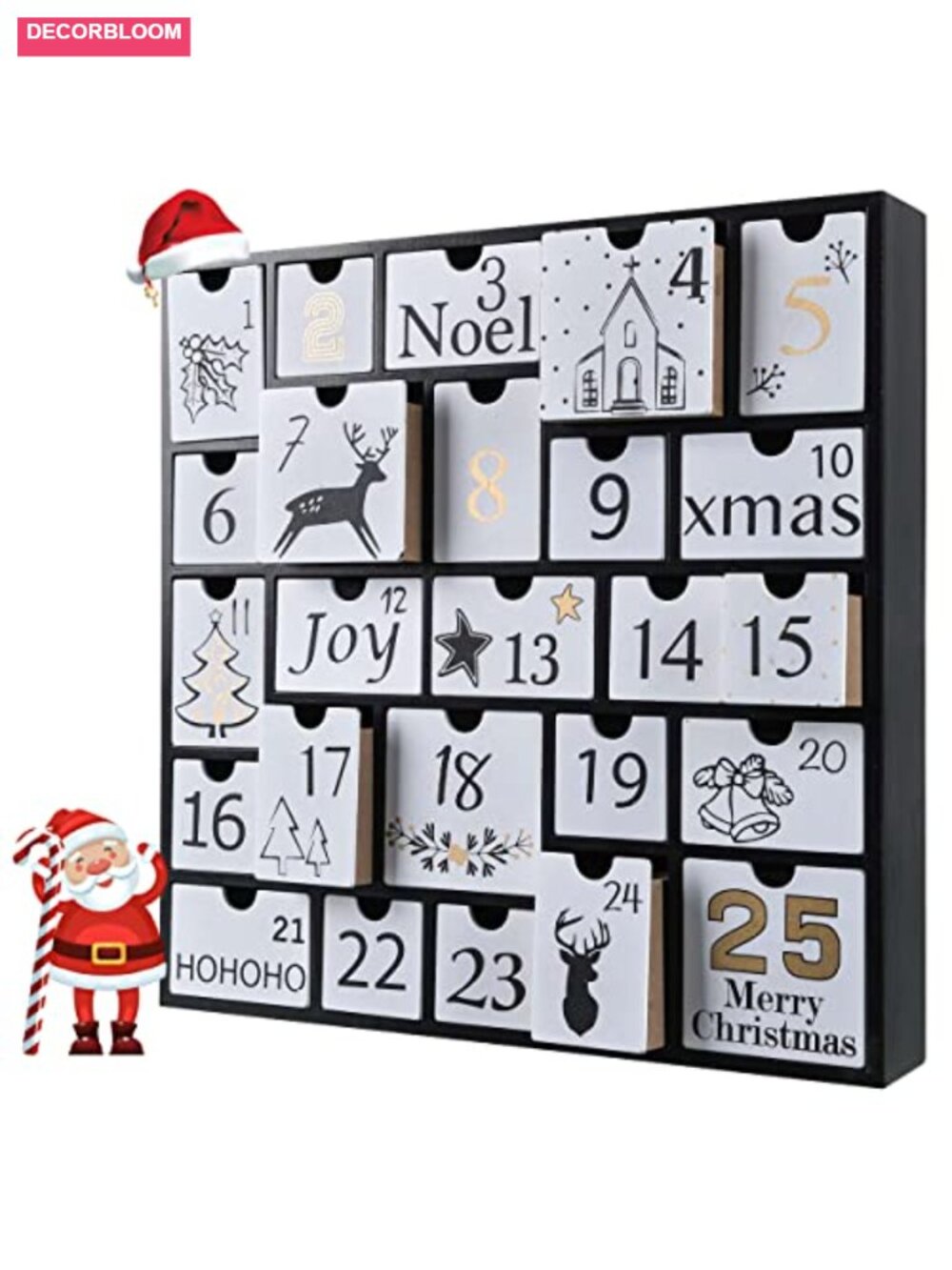 Wooden Advent Calendar 25 Drawers Refillable Christmas Countdown Decor